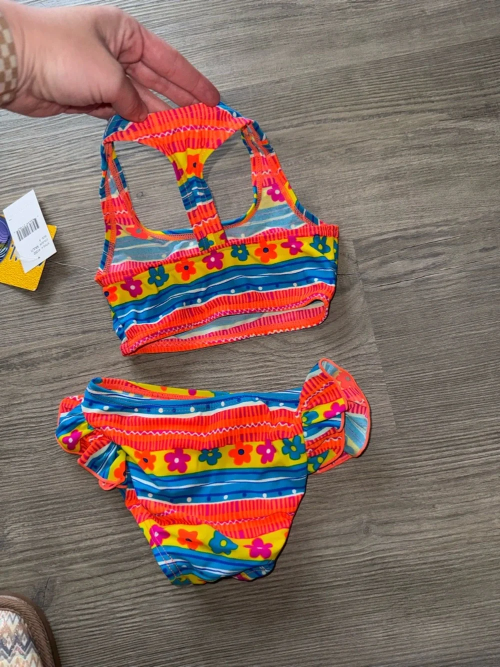 NWT Kids Two-Piece Floral Stripe Swimsuit Girl’s size 4